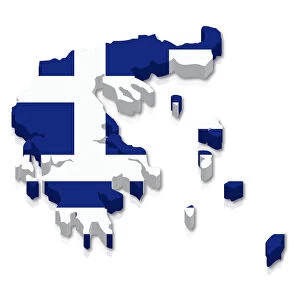 Outline and flag of Greece, 3D