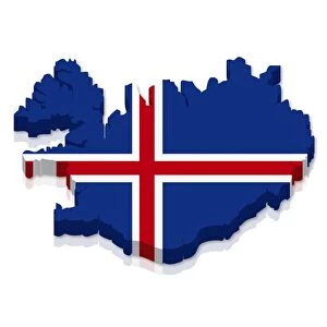 Outline and flag of Iceland, 3D