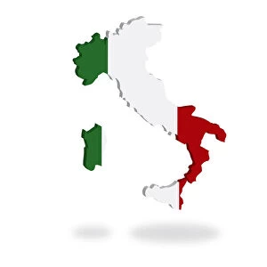 Outline and flag of Italy, 3D, hovering