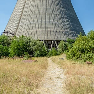Outside unfinished cooling tower in the Chernobyl Exclusion Zone, Pripyat, Ukraine