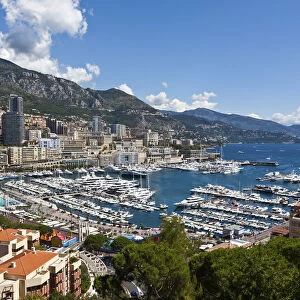 Overlooking the harbour of Monaco, Port Hercule, Monte Carlo, principality of Monaco, Cote dAzur, Mediterranean, Europe, PublicGround