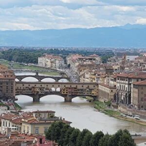 Overview on old Florence at the Arno River, Italy