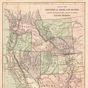 Pacific States USA map 1881