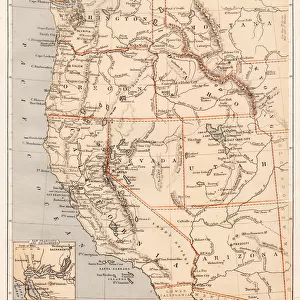 Pacific USA states map 1869