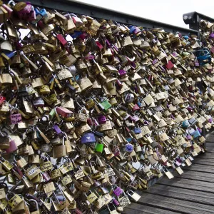 Padlocks of love on the Seine River in Paris