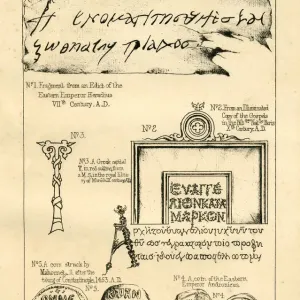 A 19th-century print of Greek palaeography specimens