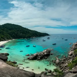 Panorama of beautiful viewpoint tropical beach on Similan islands in Andaman sea at Phang Panorama of beautiful viewpoint tropical beach on Similan islands in Andaman sea at Phang