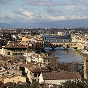 Panorama of Florence with the Arno River, as seen from the hill of San Miniatos Church