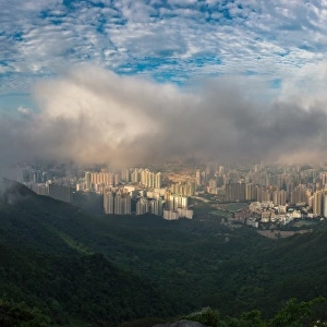 Panorama of Kowloon peninsular cover with low cloud