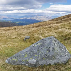 Panorama of the Scottish highlands from the top of Aonach Mor or Ben Nevis mountain, Scotland