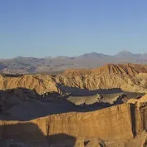 Panorama, Valle de la Luna or Valley of the Moon in the evening light, San Pedro de Atacama, Antofagasta Region, Chile Panorama, Valle de la Luna or Valley of the Moon in the evening light, San Pedro de Atacama, Antofagasta Region, Chile