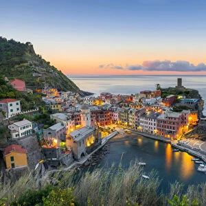 Panorama of Vernazza and suspended garden, Cinque Terre National Park, Liguria, Italy, Europe