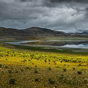Panorama view of a lake in Tibet