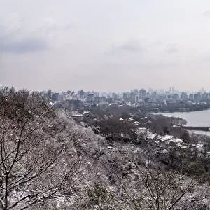 Panorama View of the West Lake in snow, Hangzhou, Zhejiang, China
