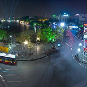Panoramic view of Center of Hanoi by night, Vietnam