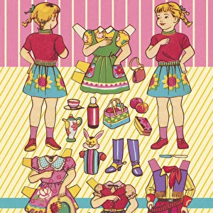 Paper Doll Girl and Various Outfits