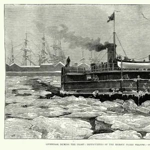 Passenger ferry crossing the frozen River Mersey, Liverpool, Cold Weather, Victorian, History, 1880s, 19th Century