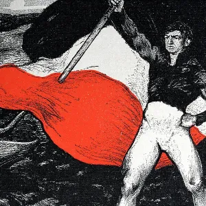 Patriotic figure, man waving the black-white-red flag of the German Empire, Kaiserflagge, German Art Nouveau, 1890s, 19th Century Patriotic figure, man waving the black-white-red flag of the German Empire, Kaiserflagge, German Art Nouveau, 1890s, 19th Century