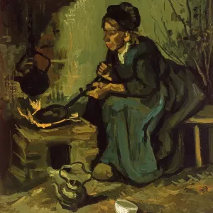 Vincent van Gogh Print: Peasant Woman Cooking by a Fireplace Vincent van Gogh Print: Peasant Woman Cooking by a Fireplace