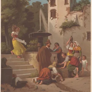 people at a fountain in Italy, by Ludwig des Coudres