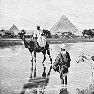 People at the Great Pyramids in Giza, Egypt - Ottoman Empire