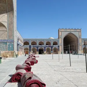 Persian carpets in the courtyard of Jameh Mosque, Isfahan, Iran Persian carpets in the courtyard of Jameh Mosque, Isfahan, Iran