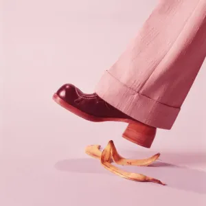 Persona a punto de pisar una piel de plátano. Persona a punto de pisar una piel de plátano.