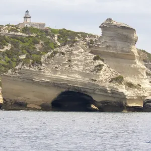 Pertusato lighthouse on limestone cliff, Bonifacio, Corsica, France