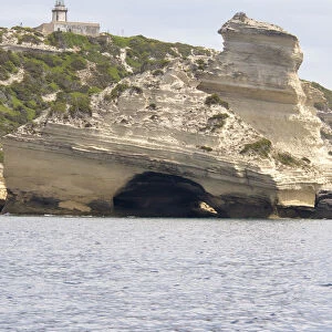 Pertusato lighthouse on limestone cliff, Bonifacio, Corsica, France