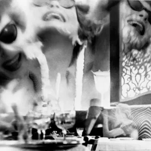 Photo Montage of Holly Golightly Laughing for Breakfast At Tiffany's in 1957 in New York City