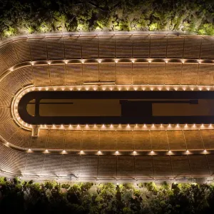 Top down photo of the Panathinaic stadium in Athens, Greece at night Top down photo of the Panathinaic stadium in Athens, Greece at night