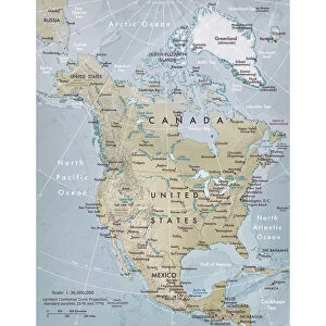 Physical map of North America