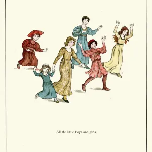 Vintage Engraving Print of Children Rushing to Hear the Pied Piper Vintage Engraving Print of Children Rushing to Hear the Pied Piper
