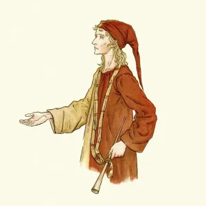 Pied Piper of Hamelin Vintage colour engraving Pied Piper of Hamelin Vintage colour engraving
