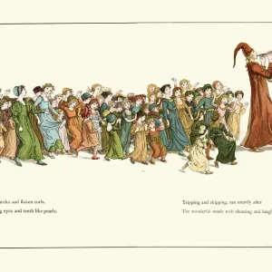 Vintage Engraving Print of The Pied Piper Leading Children Away Vintage Engraving Print of The Pied Piper Leading Children Away