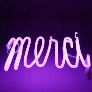 Merci Neon Light Sign Print - Vibrant Pink and Purple Artwork Merci Neon Light Sign Print - Vibrant Pink and Purple Artwork