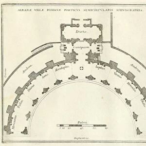 Plan of the Villa Albani, the femicircular portico, historical Rome, Italy, digital reproduction of an original 17th century template, original date unknown