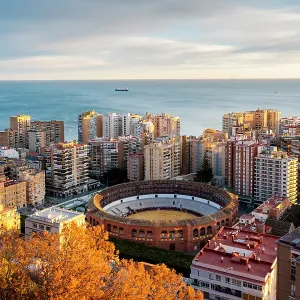 Plaza de Toros and Coastal Cityscape, Malaga, Spain Plaza de Toros and Coastal Cityscape, Malaga, Spain