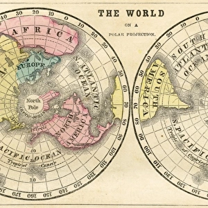 Polar projection of the world map 1856