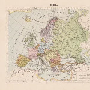 Political map of Europe, lithograph, published in 1893