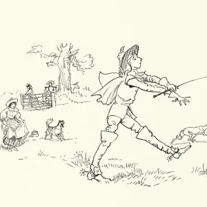 Pompous young squire marching away from the milkmaid Pompous young squire marching away from the milkmaid