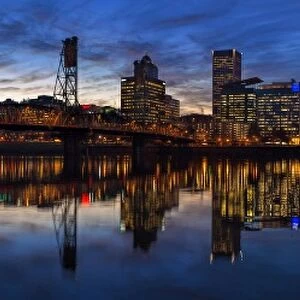 Portland Downtown Skyline at Blue Hour Panorama