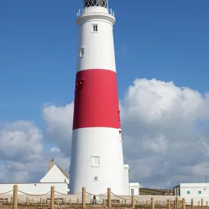 Portland Bill Lighthouse with blue sky, Dorset