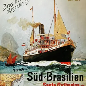 Poster of the Hamburg Sud-Amerika Linie, for travels migration to Brazil