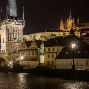 Prague Charles Bridge in Rain at Night Prague Charles Bridge in Rain at Night