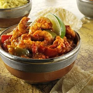 Prawn Bhuna curry and rice, Indian food