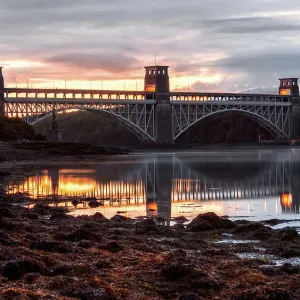 Pre-Sunrise, Britannia Bridge, Anglesey, Wales Pre-Sunrise, Britannia Bridge, Anglesey, Wales