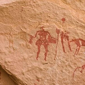 Prehistoric rock drawings in the Awis Valley, Akakus Mountains, Libyan Desert, Libya, Sahara, North Africa, Africa