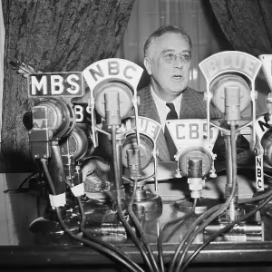 Print of President Franklin D. Roosevelt during a radio broadcast Print of President Franklin D. Roosevelt during a radio broadcast