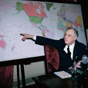 US President Franklin Delano Roosevelt Pointing to Map US President Franklin Delano Roosevelt Pointing to Map